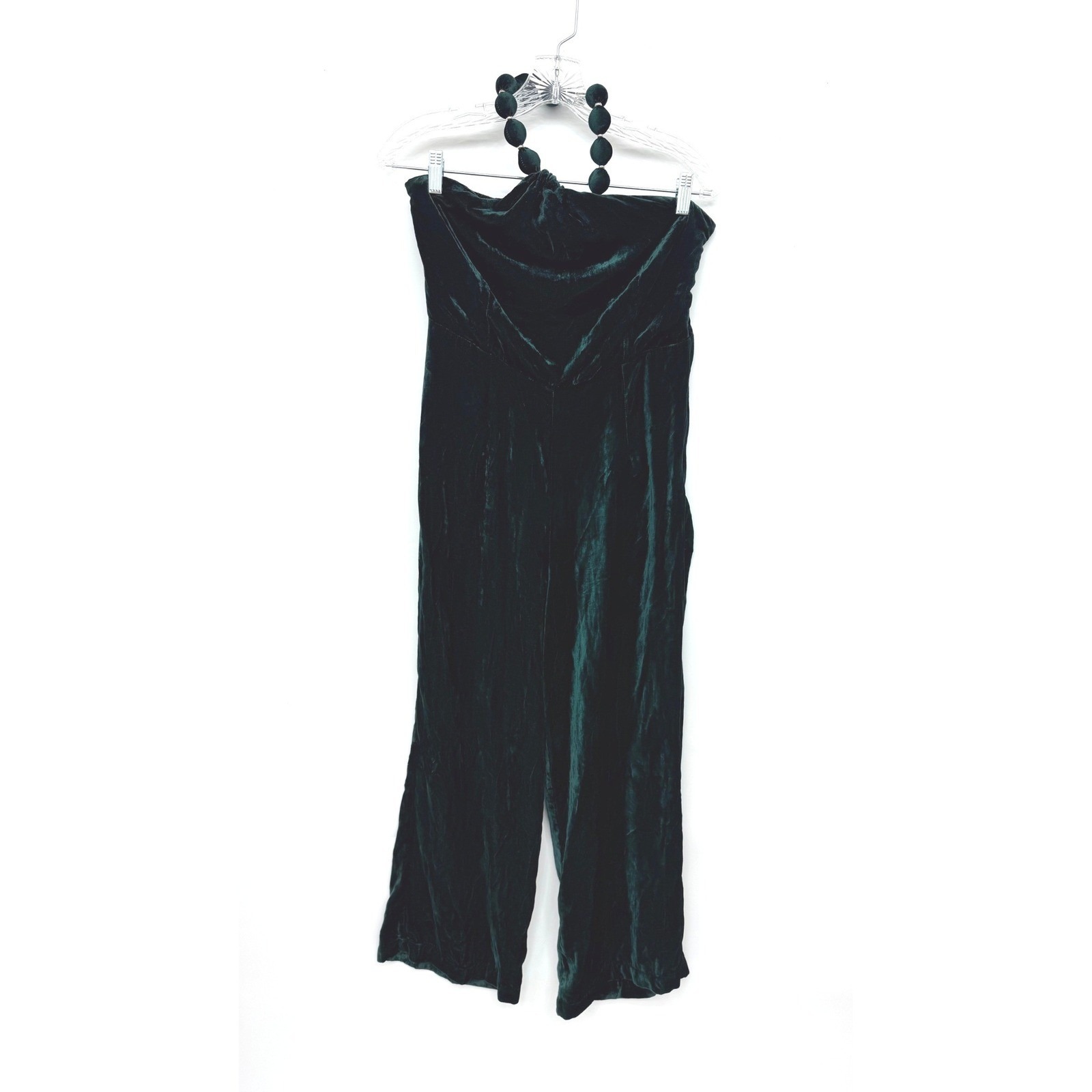 Samantha Pleet Silk Velvet Halter Pendent Jumpsuit Emerald Green Womens 4 — image 6 of 8